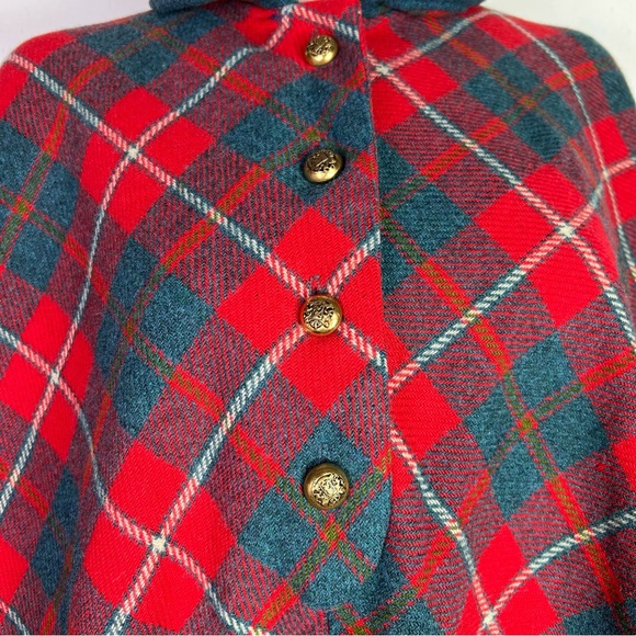 VINTAGE Bobby Brooks button up tartan plaid cape coat - Picture 2 of 10